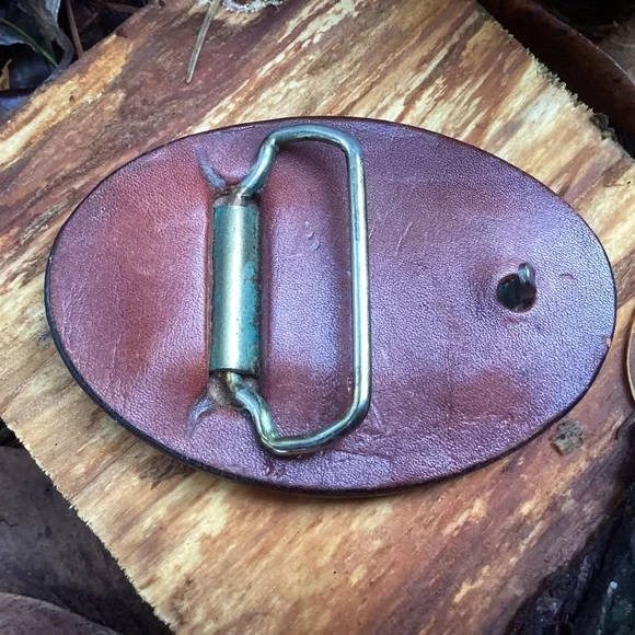 Vintage Leather Embossed Flowing Mane/Forelock Stallion Horse Belt Buckle vintage EQUESTRIAN belt buckle HORSE chrome STALLION mustang  main image 4